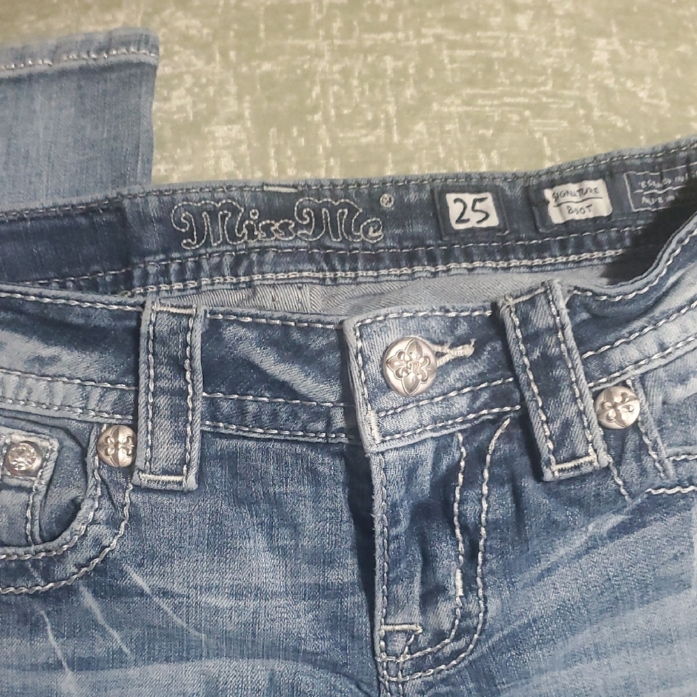 Miss Me Blue Boot Cut Jeans with Decorative Stitching